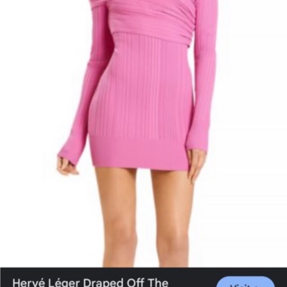 Herve Leger Pink Off Shoulder Dress